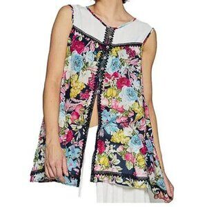 Pol Floral Woven Cotton Sleeveless Blouse Buttons Lightweight Flowy Sizes S-L